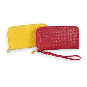 Braided Faux Leather Solid Red Yellow Wristlet Clutch Purse Wallet